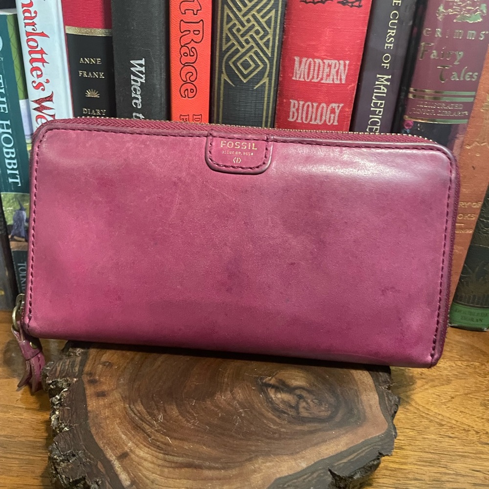 Fossil Burgundy Leather Zip Around Wallet